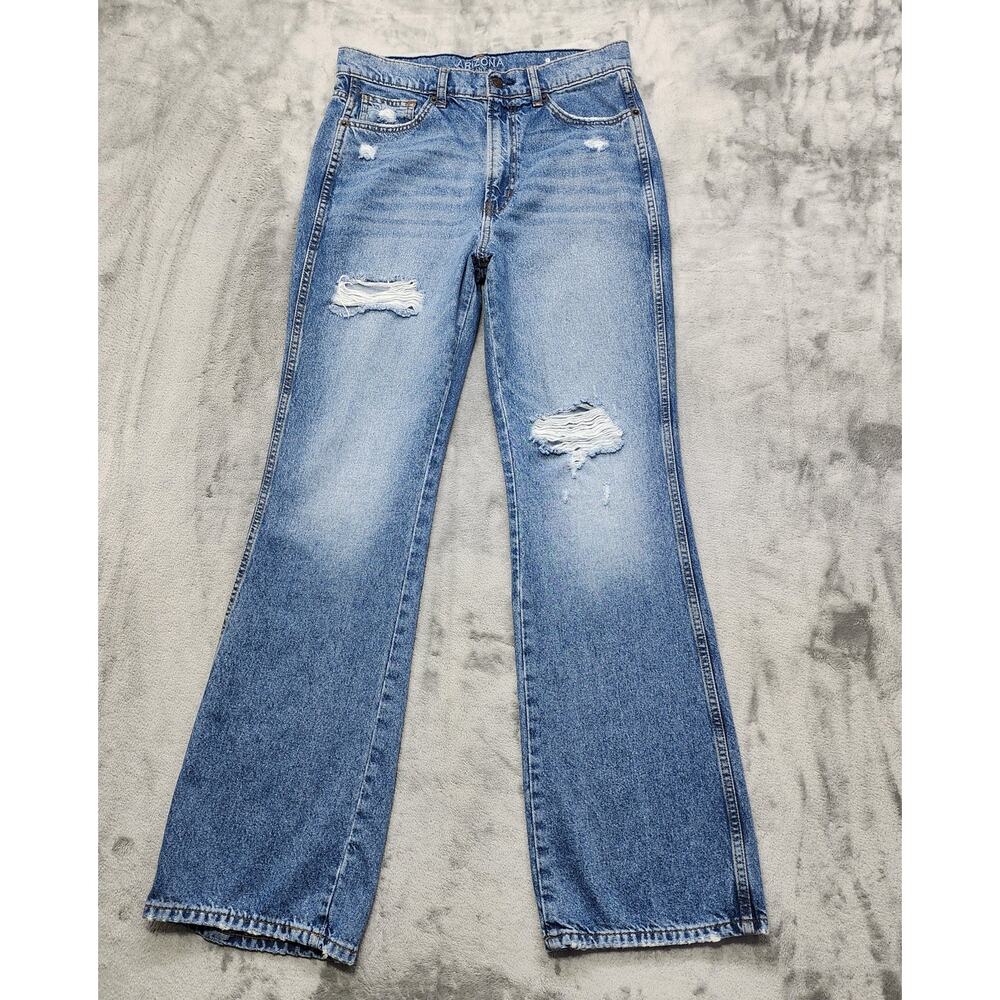 Arizona Jean Co Jeans Womens 9 Juniors Blue Distressed High Rise Bootcut Stretch